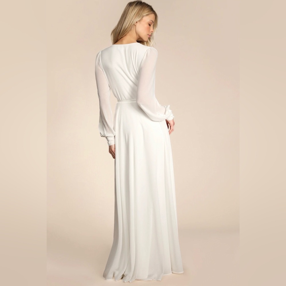 Lulus White Long Sleeve Wrap Maxi Dress – Bridal Wedding Elopement Gown Size L - Picture 3 of 14
